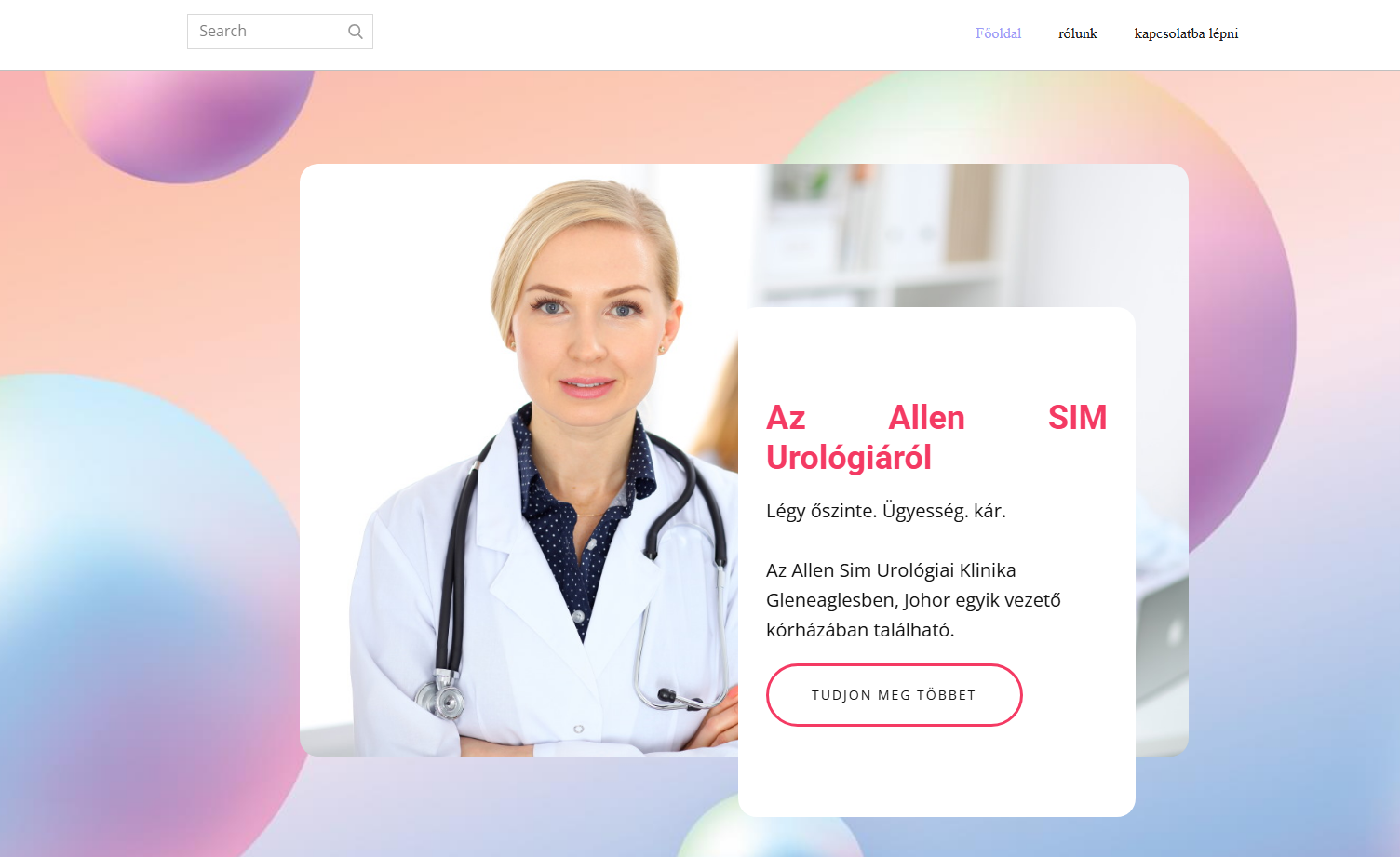 Пример «белой страницы»: локальный сайт клиники на венгерском языке