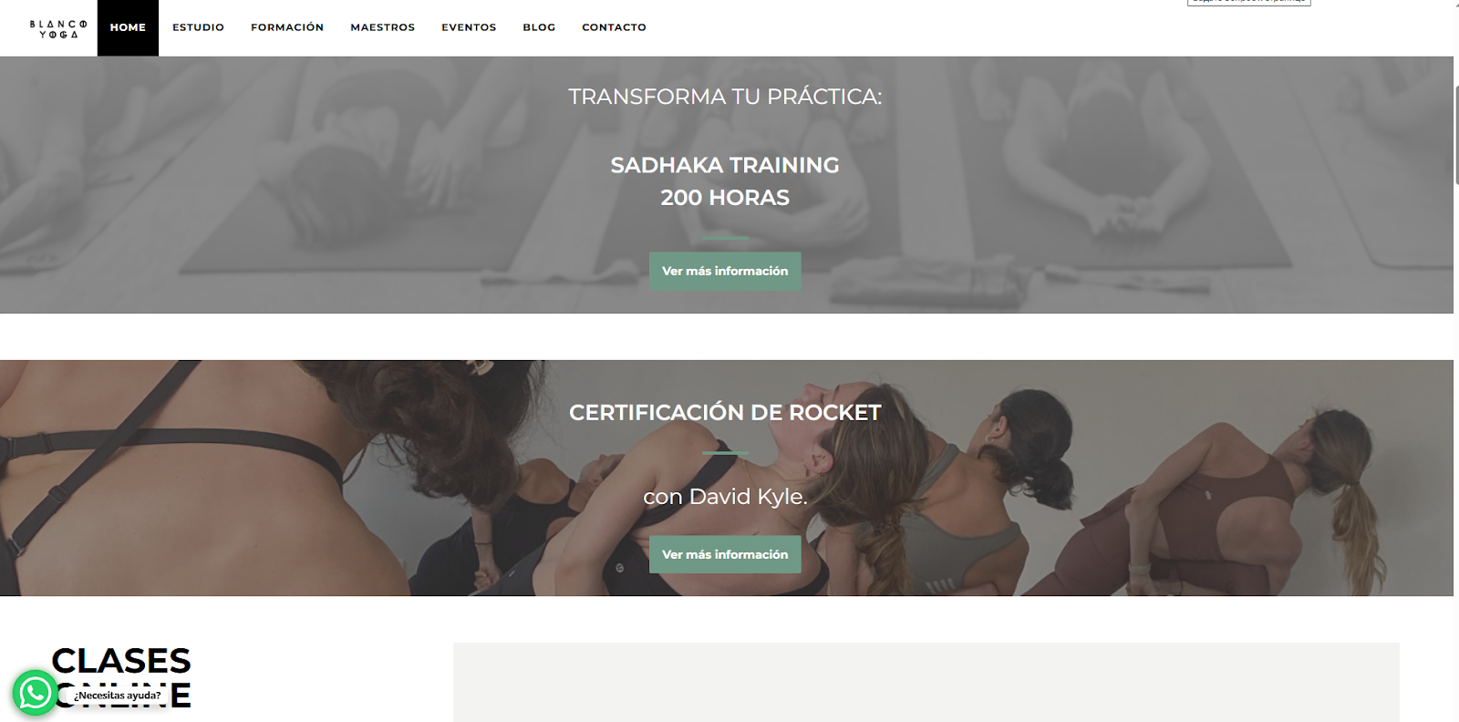 Пример White Page тематики здорового образа жизни: сайт студии йоги на испанском языке